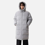 Fashionable Solid Color Hooded Puffer Zipper Coat