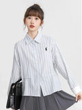 Women Retro Sweet Preppy Style Striped Long Shirt