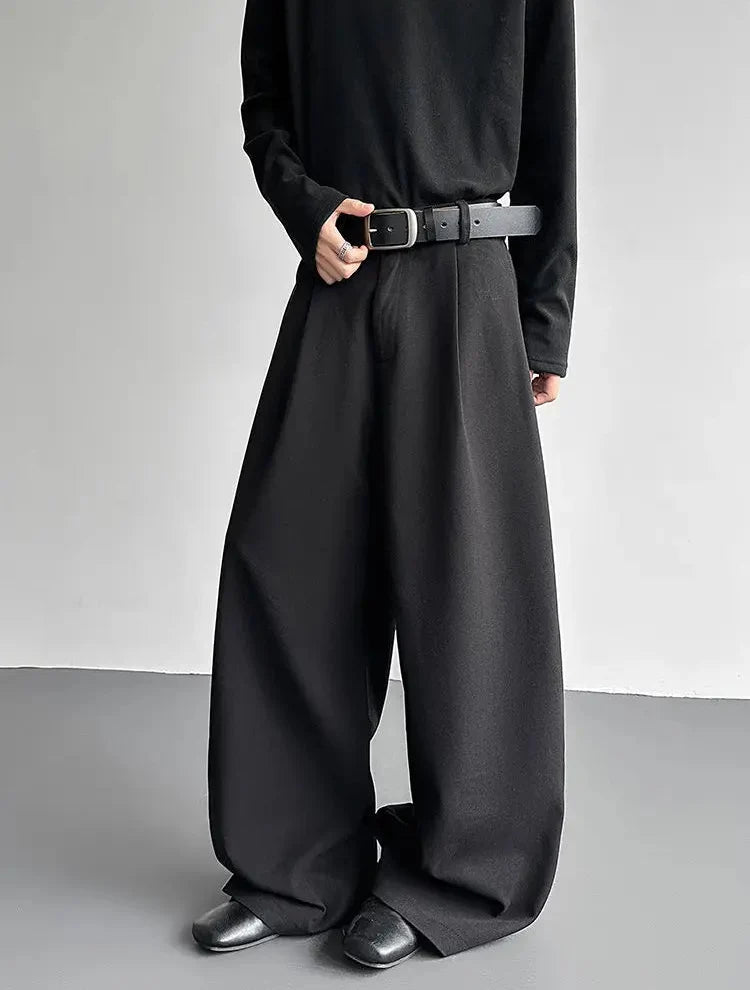 Pleated Style Solid Color Thickened Loose Pants