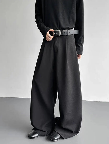 Pleated Style Solid Color Thickened Loose Pants