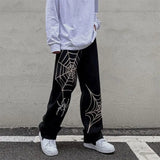 Vintage Spider Streetwear Black Wide Leg Pants