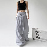 Women Vintage Korean Striped Lace-Up Pants