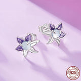 Cute Purple Enamel Flower Stud Earrings