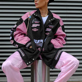 Graphic Modern Pink Patchwork Racer Jacket