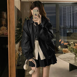 Retro Black PU Long Sleeve Leather Jacket