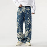 Vibrant Mosaic Checkerboard Printed Jeans