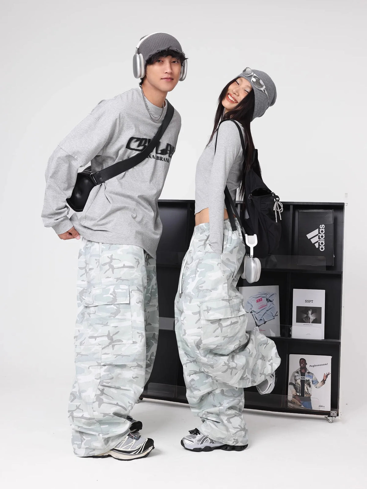 Cold Gray Camouflage Parachute Pants