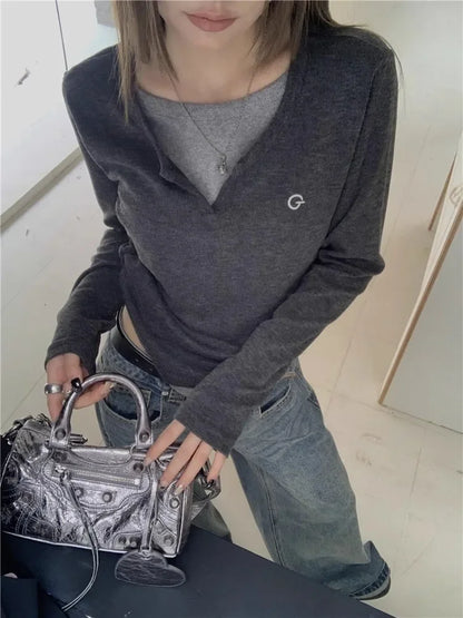 Y2K Long-Sleeve Button Women's T-Shirt