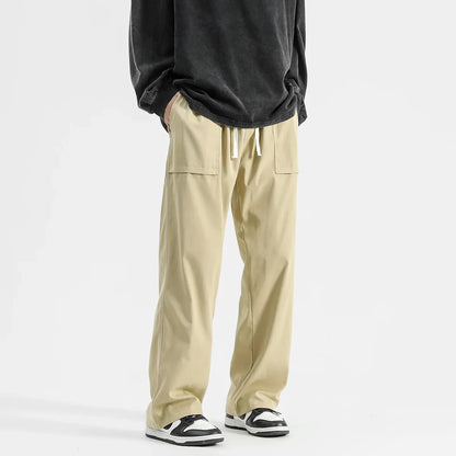 Model wearing the khaki Wide-Leg Drawstring Cargo Pants