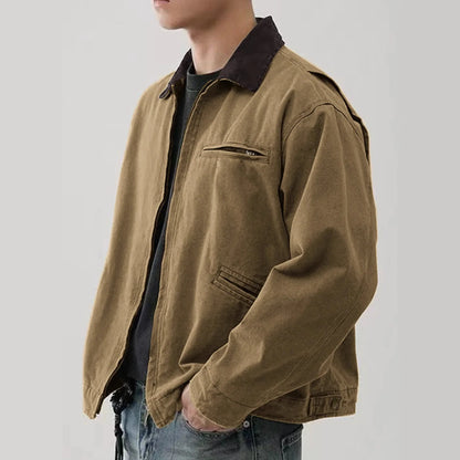 Vintage Washed Turn Down Collar Workwear Jacket