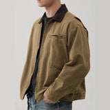 Vintage Washed Turn Down Collar Workwear Jacket