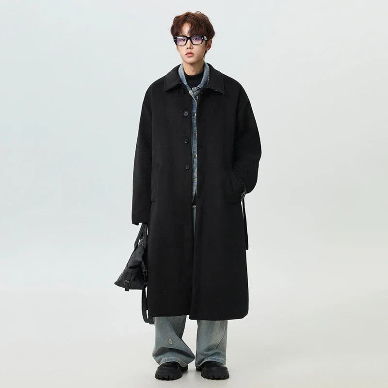 Lightweight Plaid Single Breasted With Belt Woolen Coat