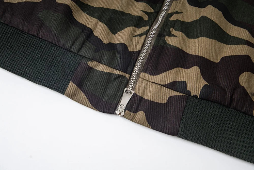 Camouflage Retro Print Faux Fur Hooded Jacket