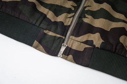 Camouflage Retro Print Faux Fur Hooded Jacket