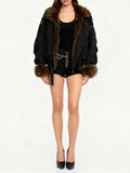 Leopard Spliced Lapel Faux Fur Belted Jacket