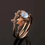 Elegant Gold Moonstone Maple Leaf Ring