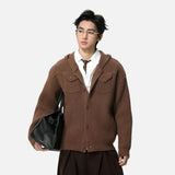 Frayed Design Thick Knit Hooded Knits Cardigan