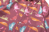 Flattering Funny Cartoon Cat Beach Button Shirt