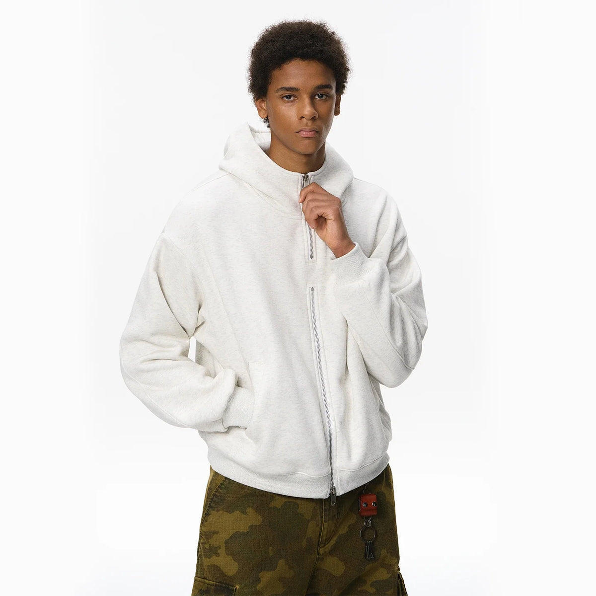 Warm Double Zip Hip Hop Hooded Sweatshirt