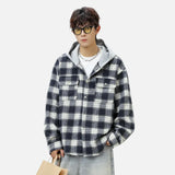 Cozy Color Block Plaid Hooded Flannel Oversized Shirt