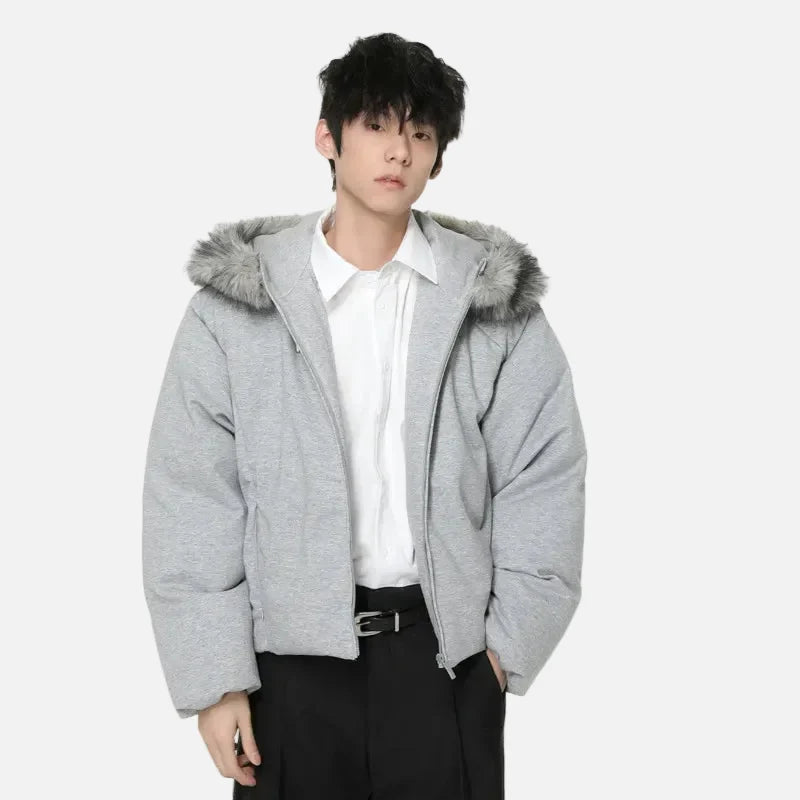 Streetwear Warm Solid Color Fur Hooded Jacket