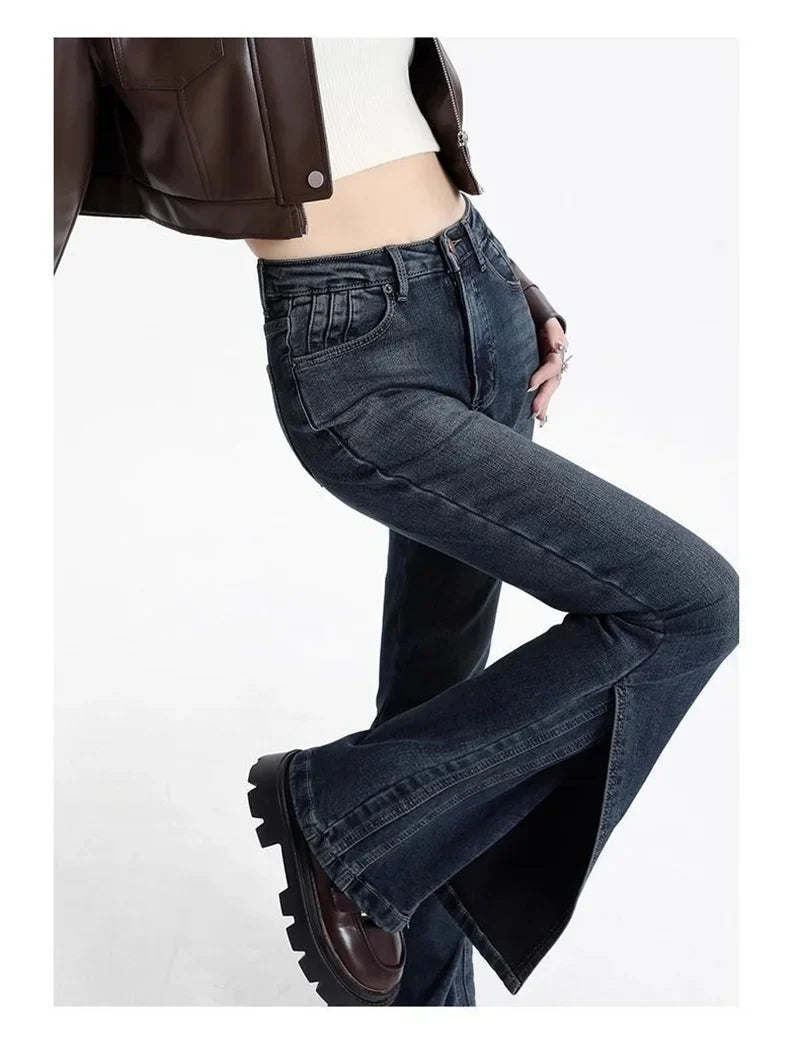 Women Retro High Waisted Flared Jeans