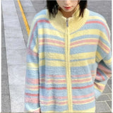 Soft Girl Rainbow Cozy Striped Zipper Sweater