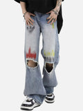 Trendy Blue Washed Ripped Straight Leg Jeans