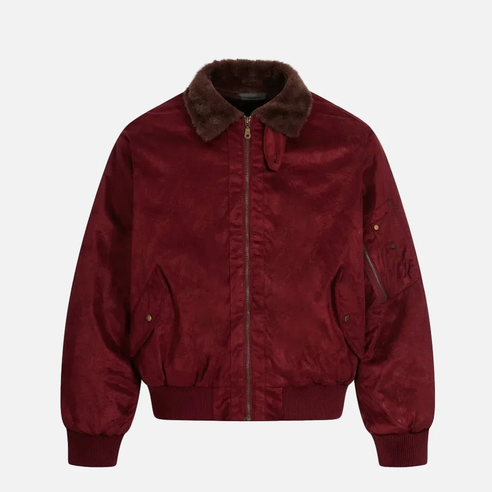 Breathable Quilted Solid Color Bomber Fur Jacket
