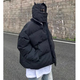 Warm Black Masked Neckline Hooded Puffer Jacket