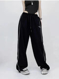 Women Vintage Retro Striped Letter Print Sweatpants