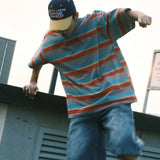 Men Casual Retro Vintage Striped Hip Hop T-Shirt