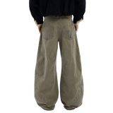 Vintage Pleated Spliced Distressed Wide Leg Jeans