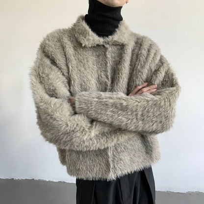 Plush Knitted Lapel Cool Versatile Furr Jacket