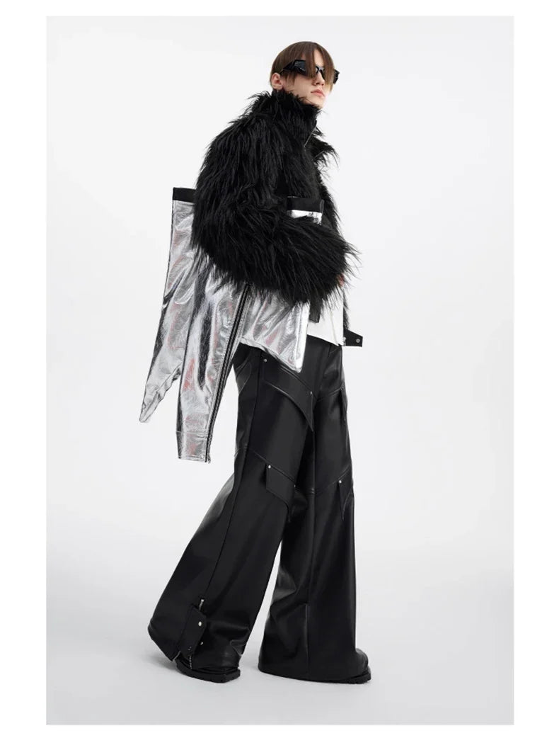 Luxury Black Patchwork Faux Fur Jacket