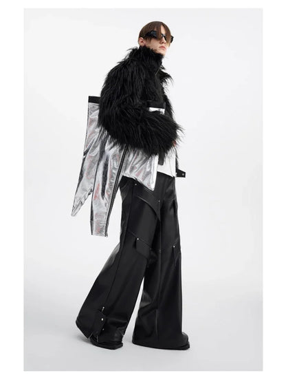 Luxury Black Patchwork Faux Fur Jacket