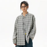 Elegant Gray Cool Plaid Blouse Long Shirt