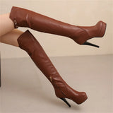 Embroidered Harness Stiletto Over Knee Leather Boots