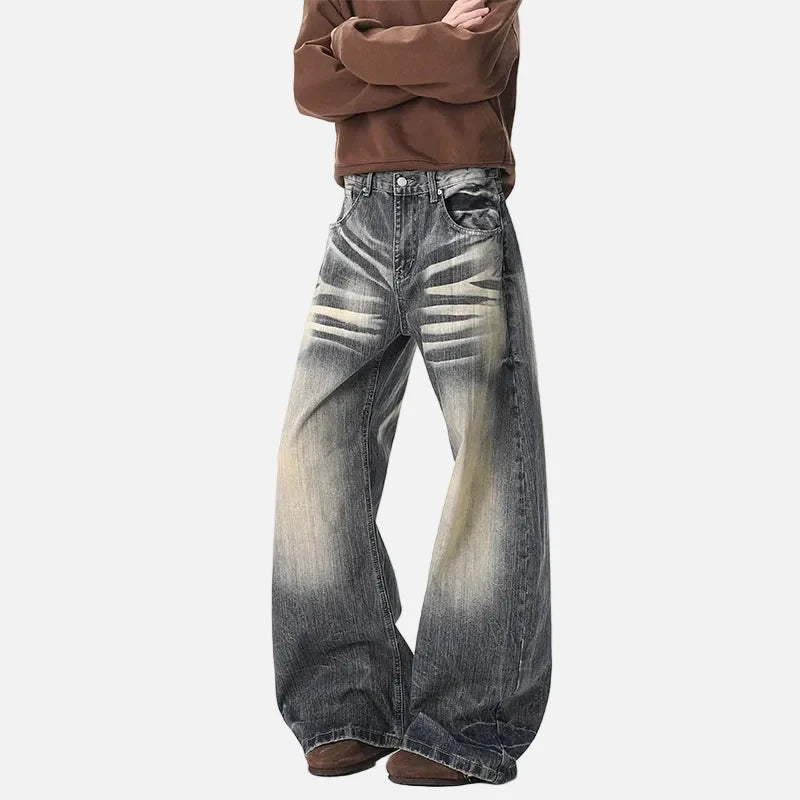 Vintage Moustache Effect Washed Wide Jeans