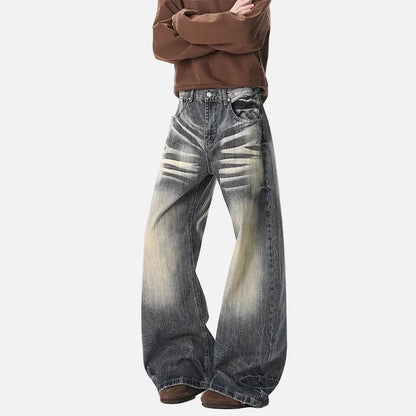 Vintage Moustache Effect Washed Wide Jeans