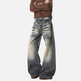 Vintage Moustache Effect Washed Wide Jeans