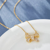 Exquisite Luxury Sparkling Zirconia Bow Pendant Necklace
