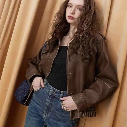Vintage American Style Retro Maillard Style Jacket