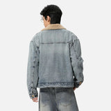 Streetwear Turn Down Fur Collar Washed Denim Jacket