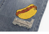 Food Court Embroidery Denim Pants