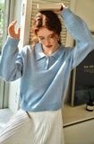 Breathable Blue Knitted Classic Polo Sweater