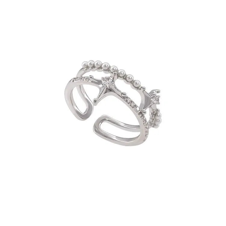Romantic Pearl  Double Layer Star Ring