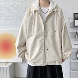 Solid Color Hooded Leather Jacket