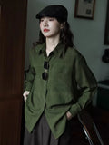 Women Casual Elegant Green Korean Style Chic Long Shirt
