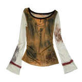 Gothic Patchwork Mesh Long Sleeve T-Shirt